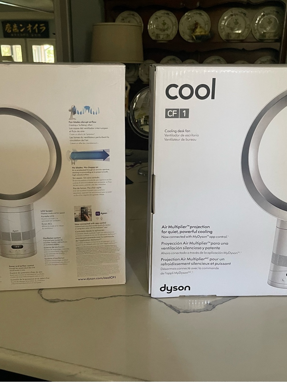 Dyson Cool CF1 Desk Fan in White and Silver Packaging